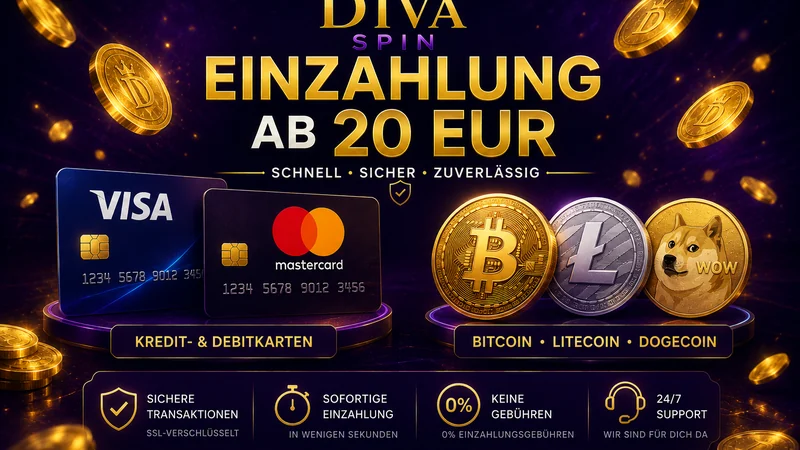 Zahlungsmethoden bei Diva Spin: Kreditkarte, Sofort, Revolut und Kryptowährungen